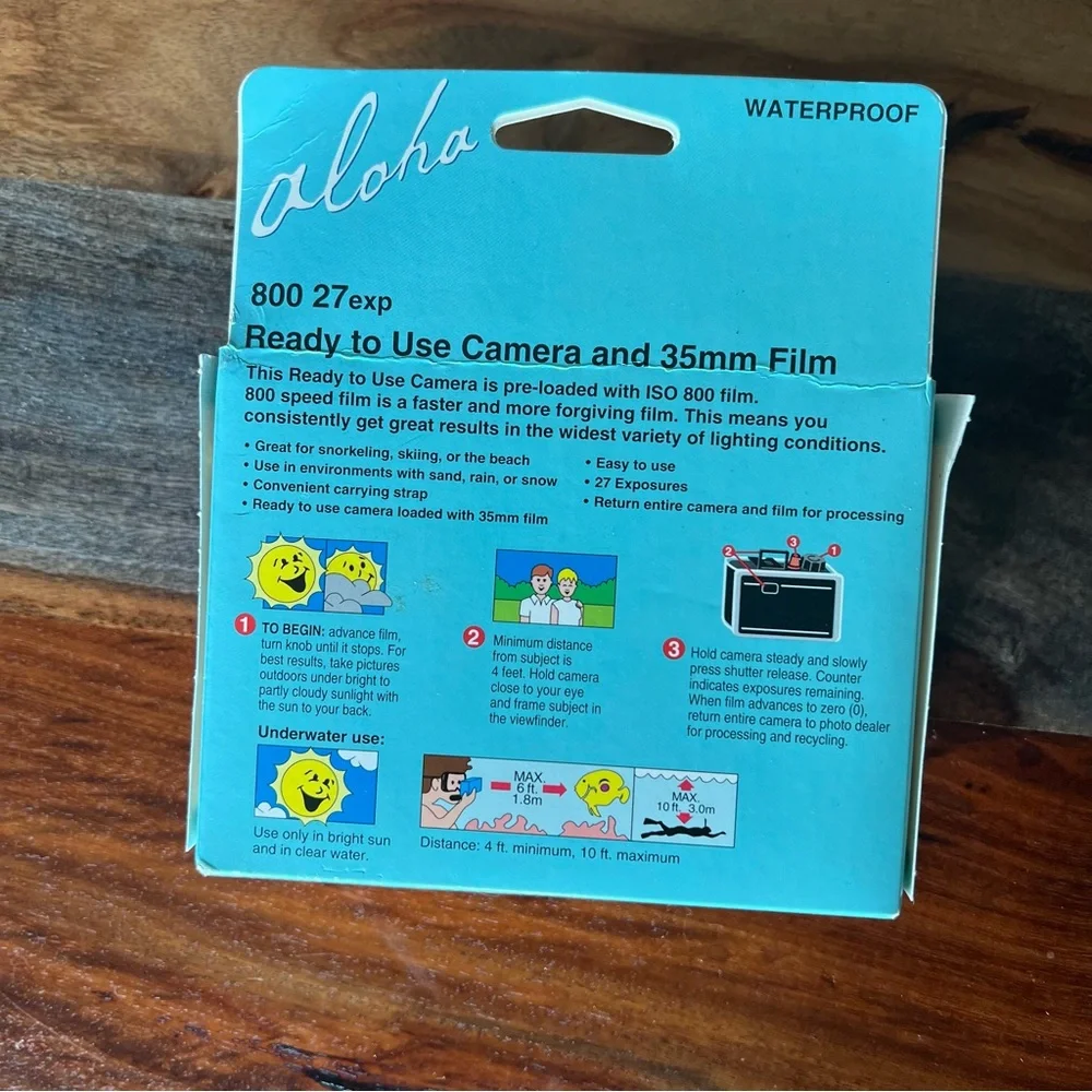 New In Box 35mm Underwater Disposable Waterproof Camera Aloha Brand 800 26 exp